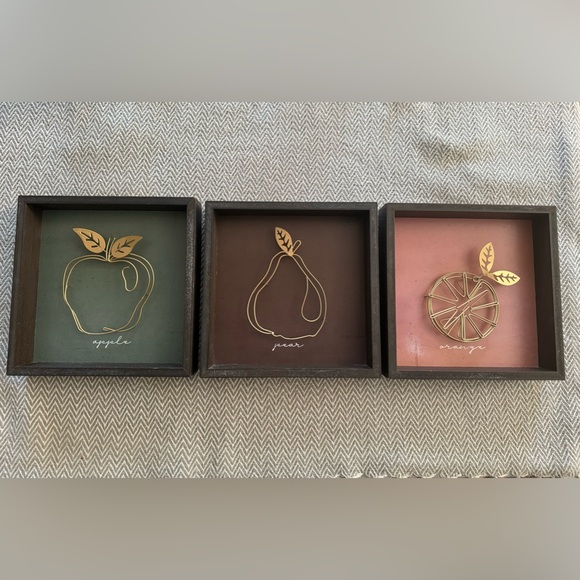 Other - Kitchen Table Decor Set of 3 Wooden Fruit Shadowbox Pictures